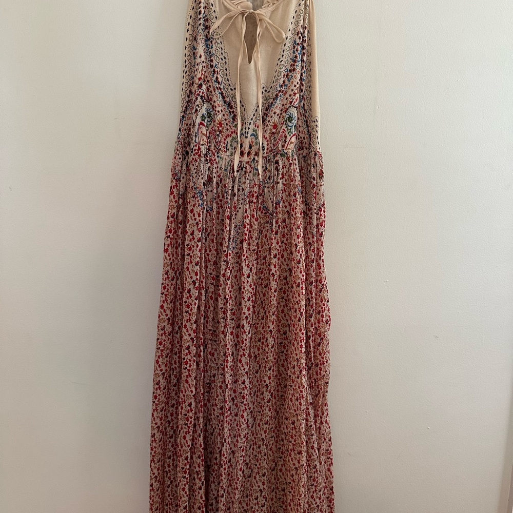 Mes Demoiselles Gold Pink Halter Sundress Resort Wear Anthropologie